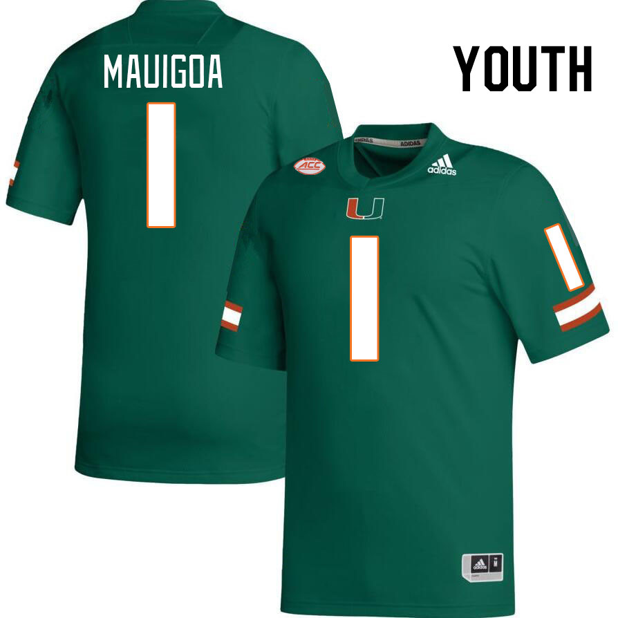 Youth #1 Francisco Mauigoa Miami Hurricanes College Football Jerseys Stitched-Green